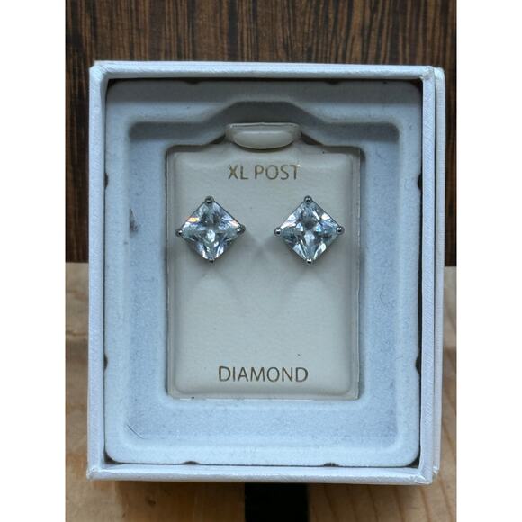 Piercing Pagoda Pair of 4mm Princess-Cut Cubic Zirc Solitaire Earrings - Picture 1 of 8